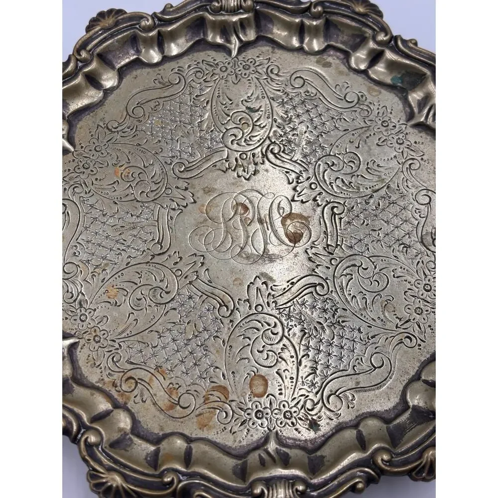 EPNS Silverplate Footed Salver Bailey Banks Biddle Engraved Waiter Tray